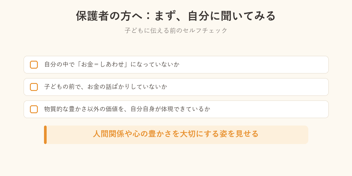 保護者向け、自分自身へのチェック3項目の図解